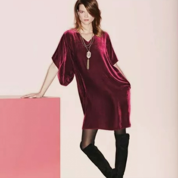 Eileen Fisher Hibiscus Velvet V-neck Kimono Dress - Picture 12 of 12